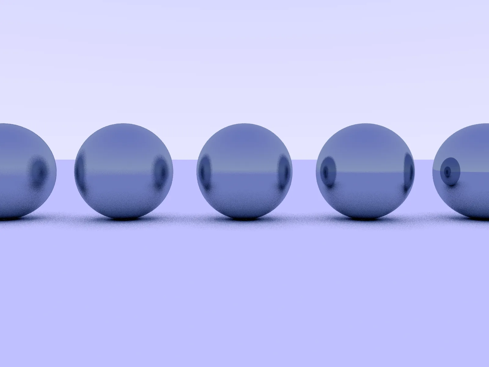 Five spheres of different levels of diffusion