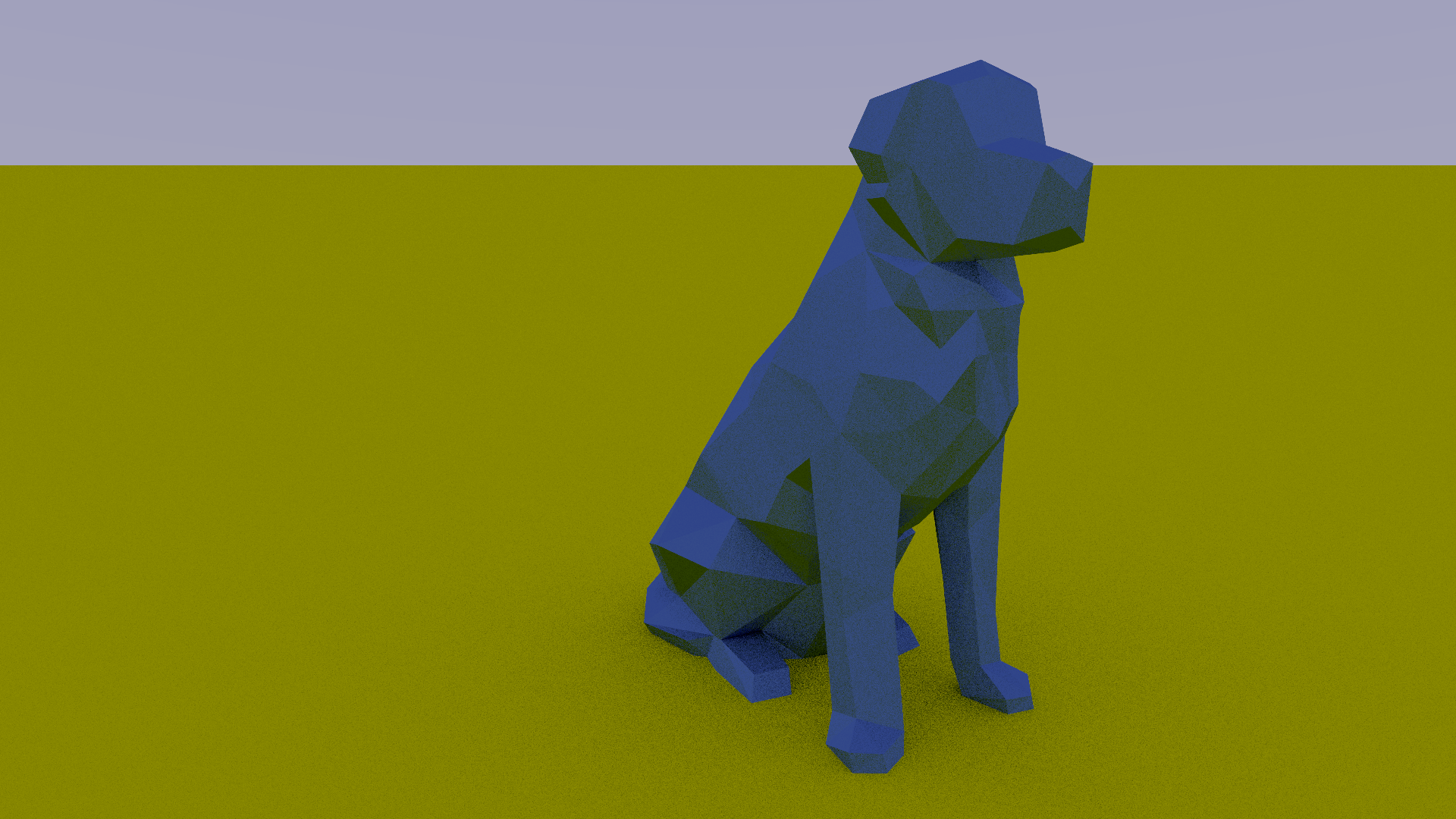 A polygon mesh of a dog rendered in blue