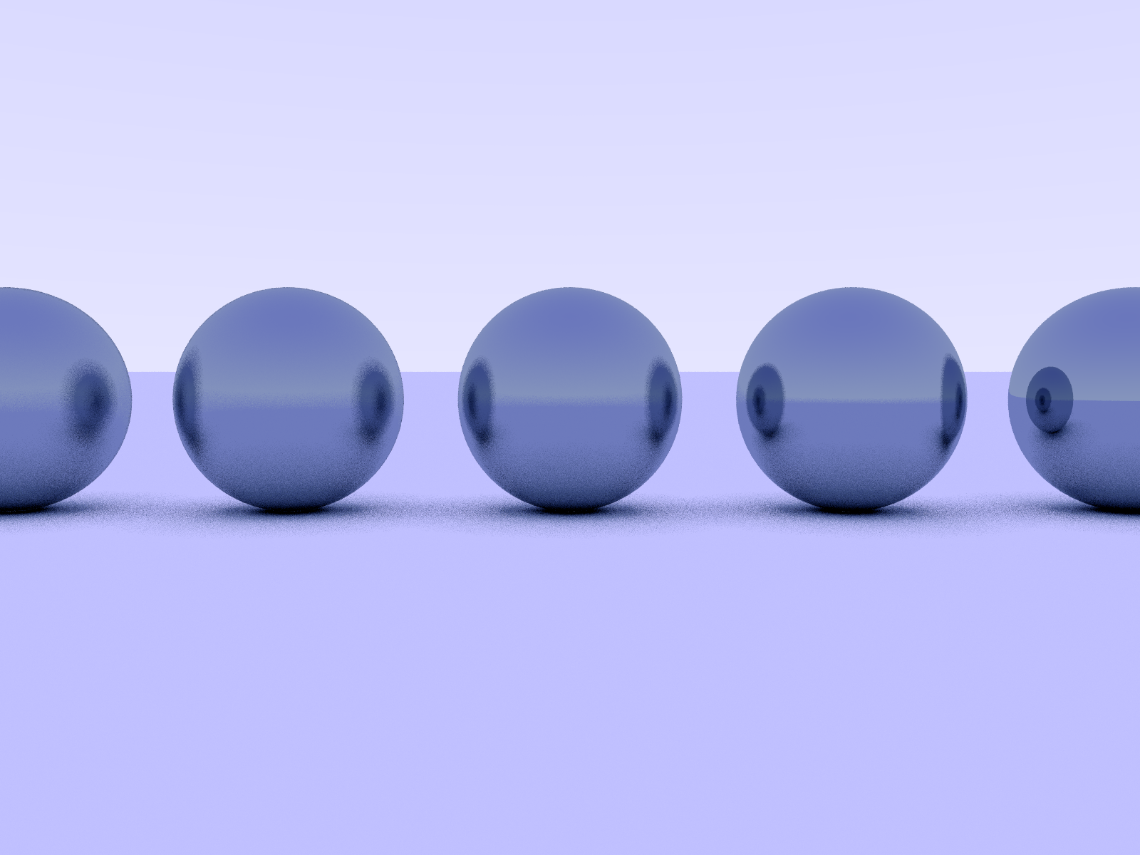 Five spheres of different levels of diffusion
